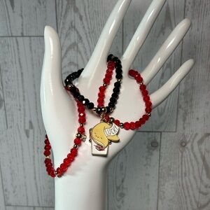 Red and Black Beaded Necklace with Lucky Charm